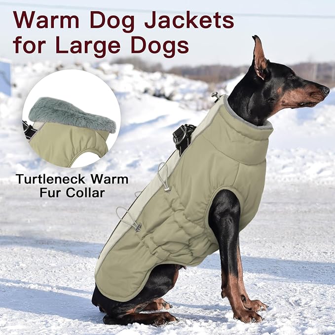 Medium Dog Coat - Warm Zip Up Snowsuit Dog Harness Vest, Reflective Water-Resistant Dog Jacket for Medium Dogs - Jack Russell, Mini Schnauzer, Apricot
