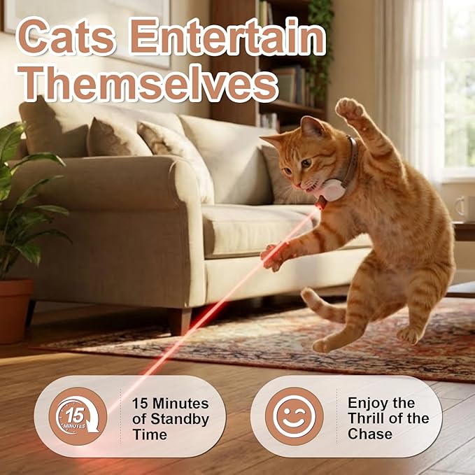 Walfront Cat Chase Toy - USB Rechargeable Automatic Interactive Red Dot Toy for Indoor Cats, Adjustable Height 9.1–13.4in, 2 Modes & 41° Angle, Fun for Active Cats