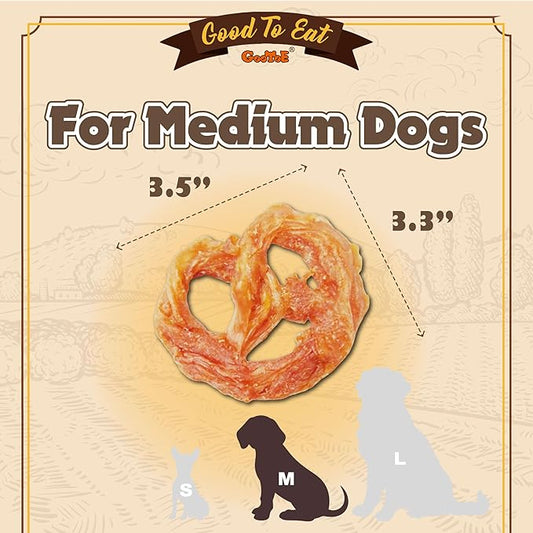Gootoe Turkey Tendons for Dogs –All-Natural, Hypoallergenic Dog Treats, Rawhide Alternative, Long Lasting Puppy Chews, Healthy Dog Treats for Medium Breeds, Pretzel (M), 3 Count Pack
