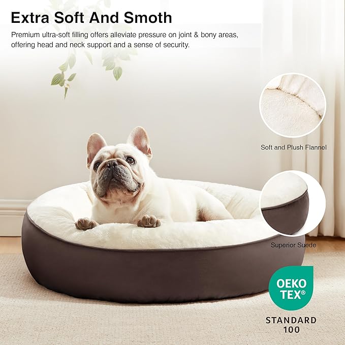 Love's cabin Round Donut Cat and Dog Cushion Bed, 25in Pet Bed for Small or Medium Dogs, Anti-Slip & Water-Resistant Bottom, Soft Durable Fabric Pet Beds, Washable Calming Cat & Dog Bed Brown