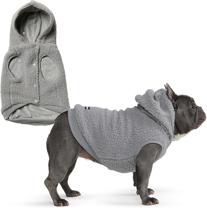 Spark Paws Fleece Dog Jacket, Hooded Sweater Vest, Warm Coat for Winter - Suitable for Small Medium Large XL XXL Breeds - Silver Grey - L