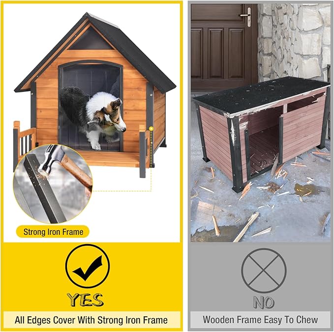 Aivituvin Dog House Outdoor 50.9" Large Dog Kennel with Anti-Bite Metal Frame for Small Medium Large Dogs Weatherproof for Winter