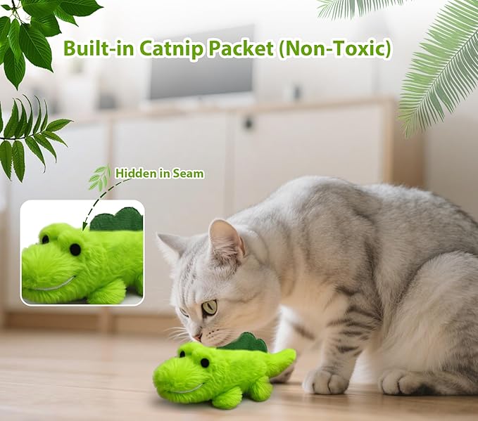 ZeLing HTL Interactive Cat Toys for Indoor Cats - Self-Charging Croc Chase Toy with 360° Motion, Wagging Tail & Catnip, Automatic Exercise Toy for Bored Kittens/Adults(Plush Fur)