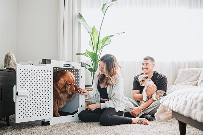 Impact Indestructible High Anxiety Crate for Intermediate Dogs - Heavy Duty Escape Proof Indoor Dog Kennel with Powder-Coated Aluminum - Ideal for Escape Artists (Black, 34" (34.5" L x 23" W x 29" H)