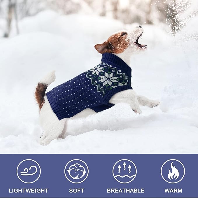 Kuoser Dog Christmas Sweater, Soft Warm Xmas Sweaters for Small Medium Large Dogs Boy Girl, Comfortable Dog Sweater with Leash Hole Snowflake Puppy Knit Outfit for Holiday Winter Fall, Blue XS
