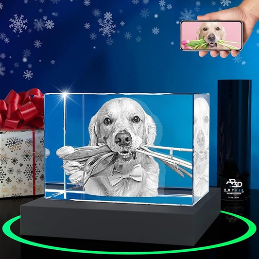 ArtPix 3D Crystal Photo, Christmas Personalized Gifts for Women, Wife, Her, Him, Men, Husband, Grandma, Great Xmas Customized Gift with Your Own Photo, Custom Glass 3D Laser Etched Picture Wedding