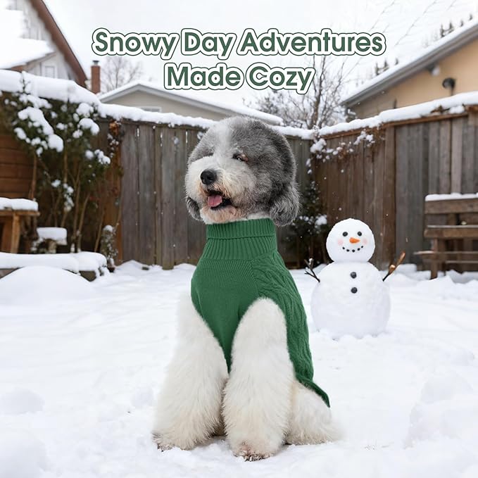 FUAMEY Dog Sweaters for Extra Small Dogs,Cold Weather Dog Knitwear,Thick Warm Dogs Turtleneck,Pet Pullover Cable Sweater,Pets Winter Clothes for Yorkshire Poodle Corgi Green XS