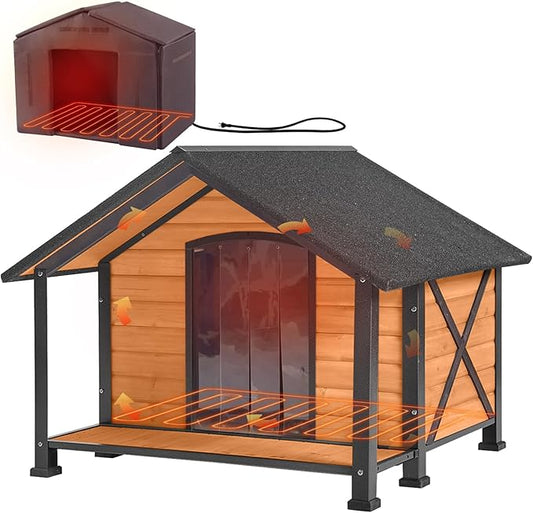 Aivituvin Heated Dog House Outdoor with Metal Frame Insulated Indoor Dog Kennel 40.6'L Large Dog Cage for Small Medium Large Dogs with Heater and Insulated Liner (Medium)