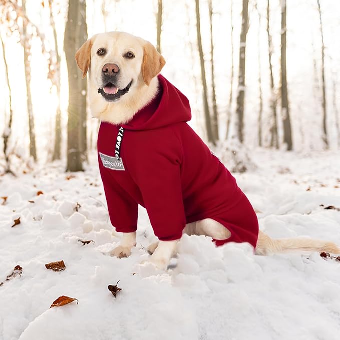 Dog Hoodies Winter Coat for Large Medium Dogs, Pullover 10 Legs Warm Coat Hooded Sweatshirt, Fleece Hoodie for Cold Weather (Red, 2X-Large)