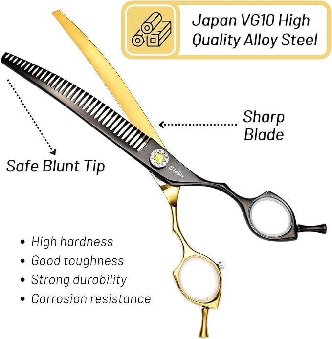 7.5inch Curved Thinning Dog Scissors, 35 Teeth High-end Dog Grooming Scissors, 25° Curved Blender, VG10 Steel Sharp Grooming Shears, Ergonomic Professional Pet Shears for Groomer