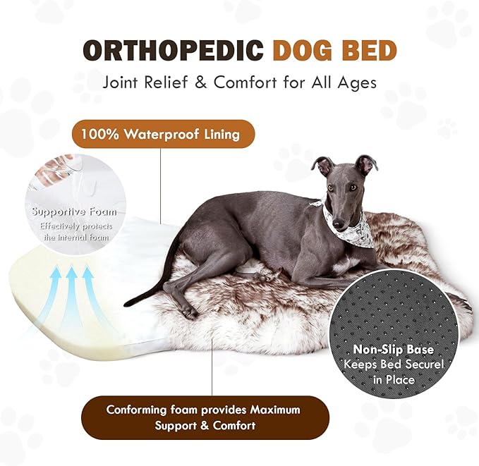40"×24"×2" Luxury Fluffy Faux Fur Warming Dog Bed, Ultra Soft Plush Pet Rug, Washable Cozy Pad with Non-Slip Bottom, Orthopedic Supportive Sleeping Mat for Medium & Large Dogs