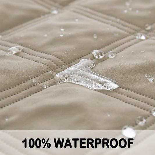 fuguitex Waterproof Dog Blanket Reversible for Small Dogs Resistant Leakproof Washable Couch Cushion Bed Protector Cover for Indoor Furniture Pet Friendly（82"*82",Brown+Khaki+Khaki