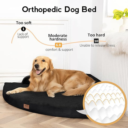 Large Orthopedic Dog Bed with Sides XXL Dog Beds with Removable Washable Cover Non-Slip Waterproof Pet Bed for Extra Large Dogs - Black XXL