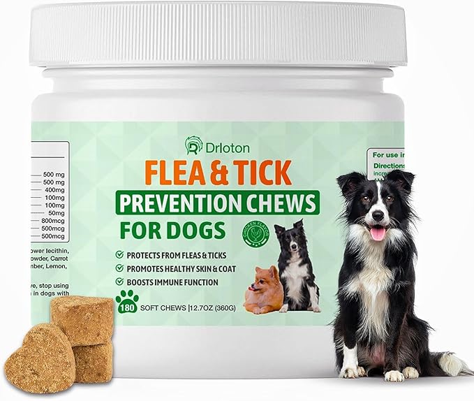 Flea and Tick Prevention for Dogs Chewables - 180 Treats - Natural Dog Flea and Tick Treatment Chewable Supplement for All Breeds & Ages - Soft Chews - Chicken Flavor