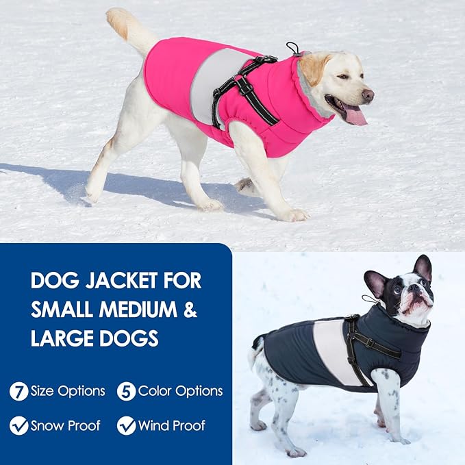 KOESON Dog Coat, Windproof Dog Winter Coat with Harness Built in for Extra Large Dogs, Waterproof Reflective Pet Snow Jacket with Warm Fleece Lining for German Shepherd, Labrador Retriever