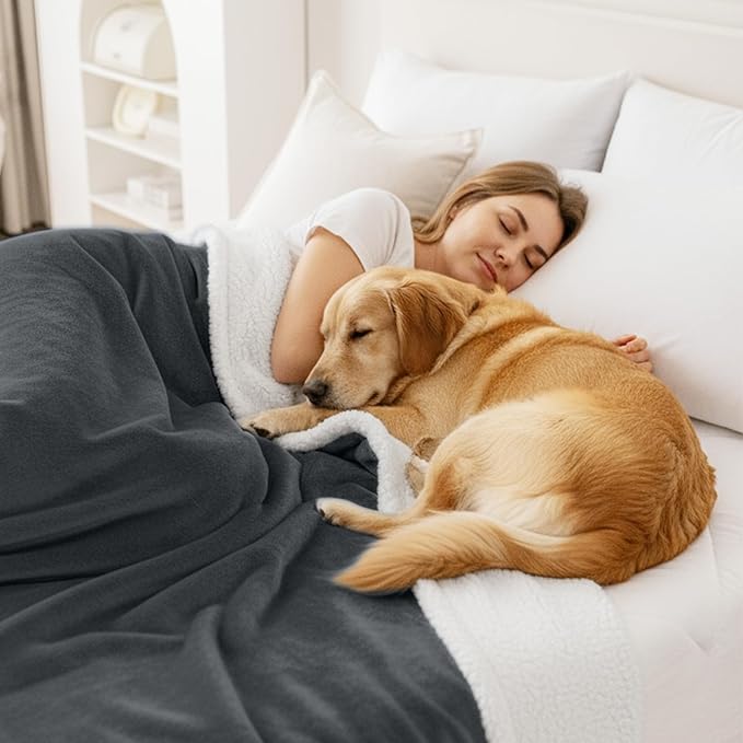 Smiry Waterproof Blanket Throw for Large Dogs, Soft Reversible Dog Blanket for Sofa Couch Bed, Washable Leakproof Sherpa Fleece Furniture Couch Protector(40"x60", Dark Grey/White)