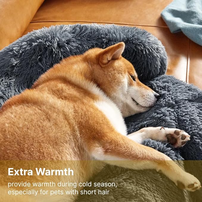 Codi Calming Dog Bed for Couch – Anti-Anxiety Sofa Protector Mat for Medium Dogs, 35''x31''x5'', Machine Washable, Fluffy & Cozy with Non-Slip Bottom, Dark Grey