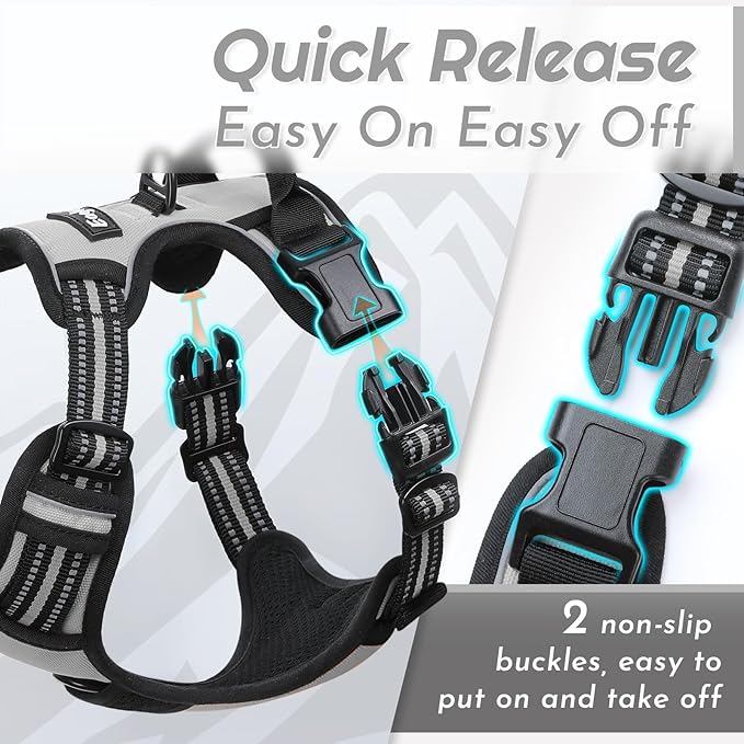 Eagloo Dog Harness Small Sized Dog, No Pull Service Vest with Reflective Strips and Control Handle, Adjustable and Comfortable for Walking, No Choke Pet Harness with 2 Metal Rings, Grey, S