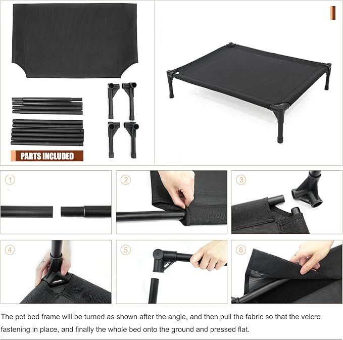 Elevated Dog Bed - Raised Dog Cot Fits Up to 150 LBs, Heavy Duty Pet Cot with Durable Supportive Mesh, Indoor & Outdoor, Dark Grey