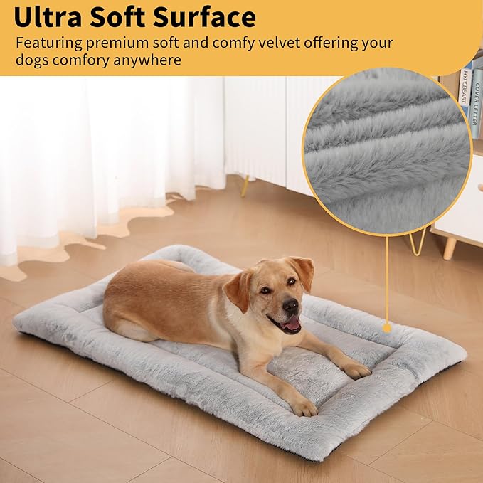 Washable Dog Crate Bed for Large Dogs, Soft Fluffy Pet Kennel Bed Mat Sleeping Mattress, Anti-Slip Travel Flat Pet Beds for Indoor & Outdoor Dogs (30" x 20", Grey)