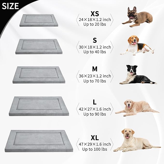 WESTERN HOME Dog Bed for Crate, Small Dog Crate Beds with Soft Wavy Plush Comfortable Anti-Slip Washable Pet Bed Mat for Dogs & Cats, Grey, 24x18x1.2 inches
