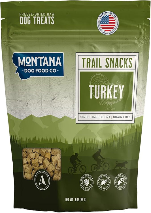 MONTANA DOG FOOD CO. Freeze-Dried Turkey Liver Dog Treats – 100% Natural, Single Ingredient, High Protein, Grain-Free, Made in USA – 3 oz Bag