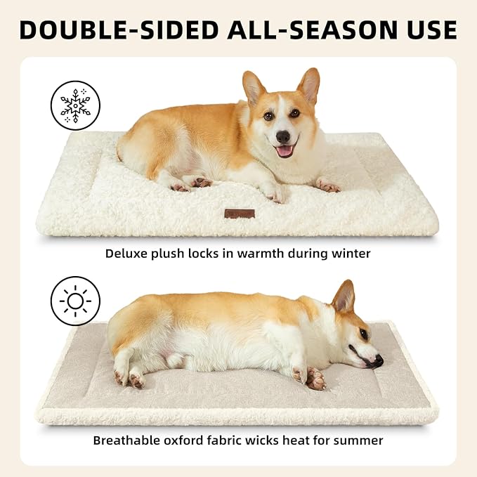Fluffy Reversible Dog Bed Mat - Ultra Soft & Machine Washable Dog Crate Pad fit for Metal Kennel, Cozy Sleeping Mat, 47" x 29", Beige