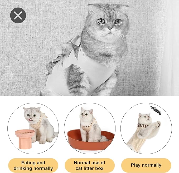 H HIDREAM Cat Clothes for Cats Only Female, Onesie for Women Spaying, Weaning, Skin Disease, Adjustable Cat Surgical Recovery Suit Gown Brown S