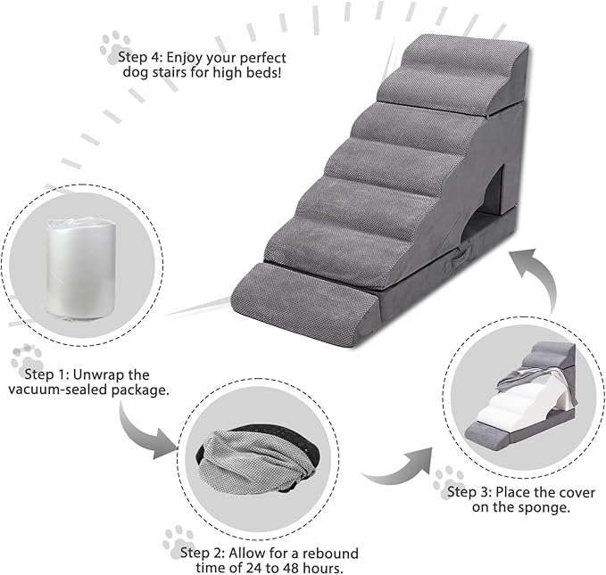 7Steps Dog Stairs & Steps for High Beds 30-36 inches High Tall, LitaiL Pet Stairs/Steps for High Beds 34 inch High for Small Large Dogs, Non-Slip 7 Steps Dog Ramps for Old Dogs/Cats