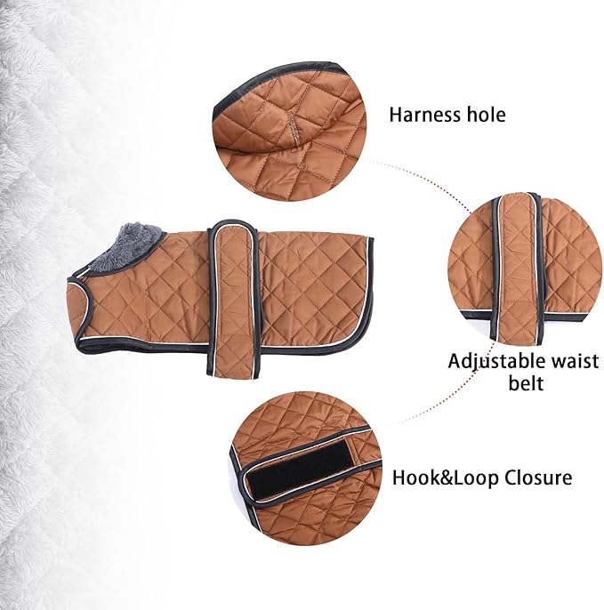 Warm Thermal Quilted Dachshund Coat,Dog Winter Coat with Warm Fleece Lining,Outdoor Dog Apparel with Adjustable Bands for Medium,Large Dog-Brown-M