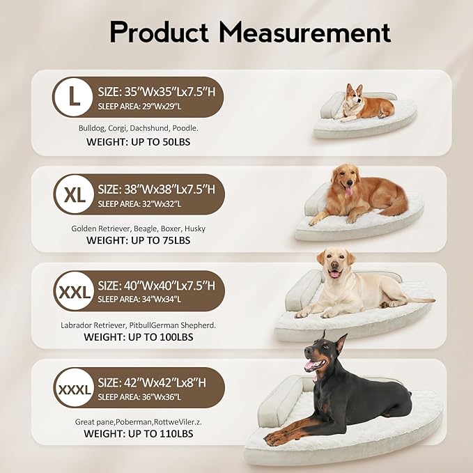 Large Orthopedic Dog Bed with Sides XXXL Dog Beds with Removable Washable Cover Non-Slip Waterproof Pet Bed for Extra Large Dogs - Beige XXXL