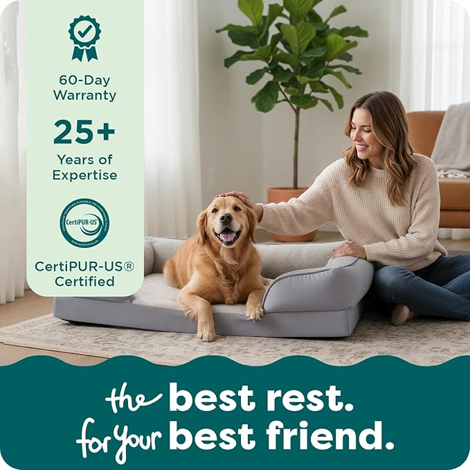 FurHaven Cooling Gel Dog Bed for Large Dogs, Perfect Comfort Sofa Bed with Cool Gel-Top Foam & Solid Orthopedic Foam Base for Joint Support, Washable Cover, Jumbo/XL, Plush & Velvet, Granite Gray