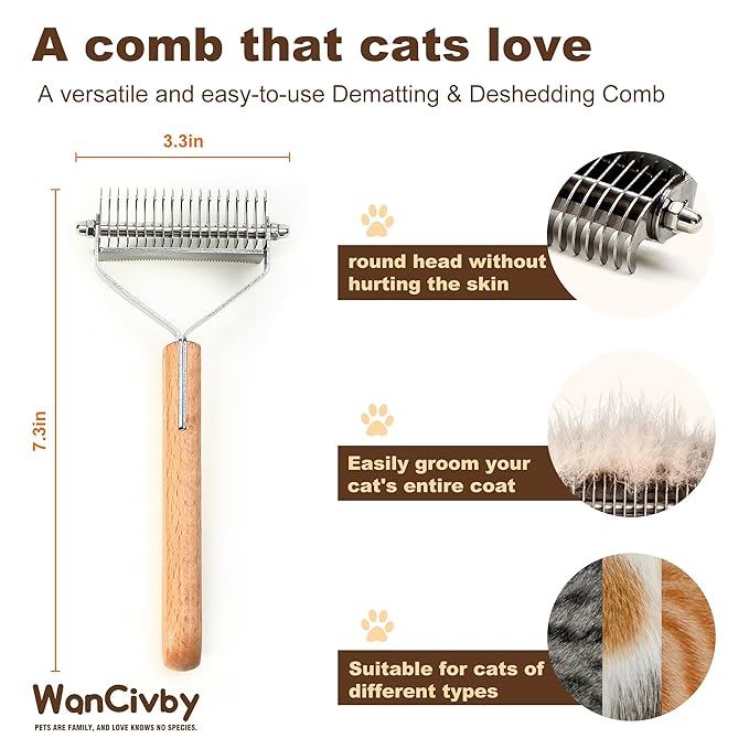 Undercoat Rake Dog Brush Dematting Comb cat shedding tool Dematting Tool Pet Brush Efficiently Detangle and Groom Coats for Large Medium Small Dogs and Cats Comb for Grooming Premium (Square Handle)