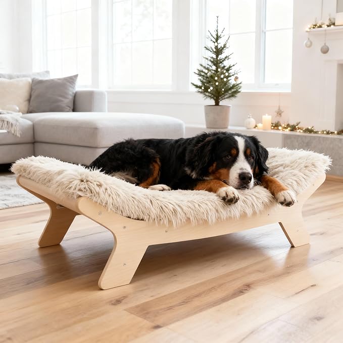 Extra Large Sized Elevated Dog Bed with Washable Cover, Natural XL Up to 90lbs