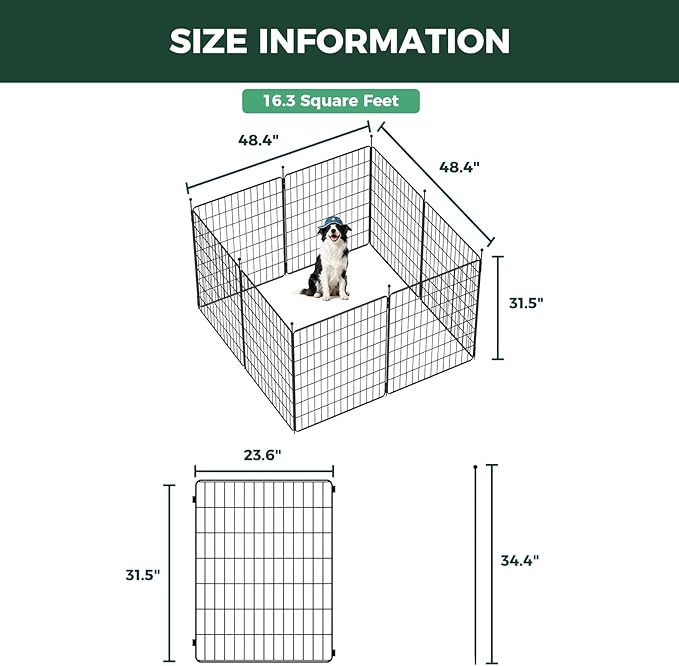 FXW MiniPaws Unleashed Dog Playpen for Yard & RV Camping, Expandable 32-inch 8 Panels for Small and Medium Dogs, Portable for Indoor and Outdoor Use