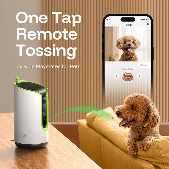 5MP Ultra HD Pet Camera - Dog Camera with Treat Dispenser, Remote Treat Tossing via Phone App, 360° Auto Tracking & Motion Alerts, 5G&2.4G WiFi for Cats Indoor, Green