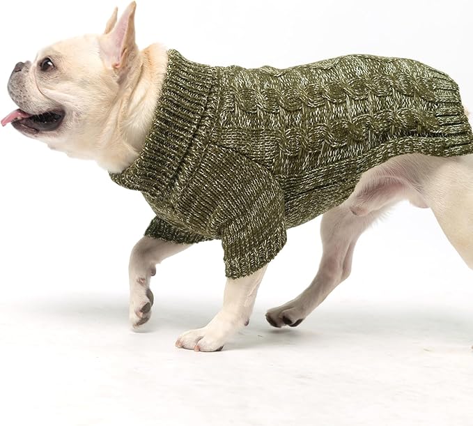 KOOLTAIL Thermal Knitted Dog Sweater for Small Medium Large Dogs, Turtleneck Cable Knit Doggy Winter Coat Warm Clothes Sweatshirt Outfits for Cold Weather, Pullover Pet Jumper for Puppy Cats Green M