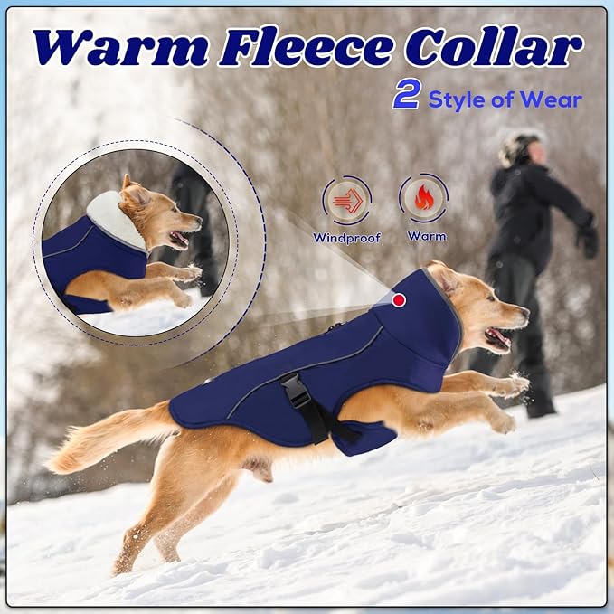 EMUST Dog Jacket Winter, Cozy Windproof Dog Jacket for Cold Weather, Solid Color Pet Vests for Winter for Medium Dogs, Blue M