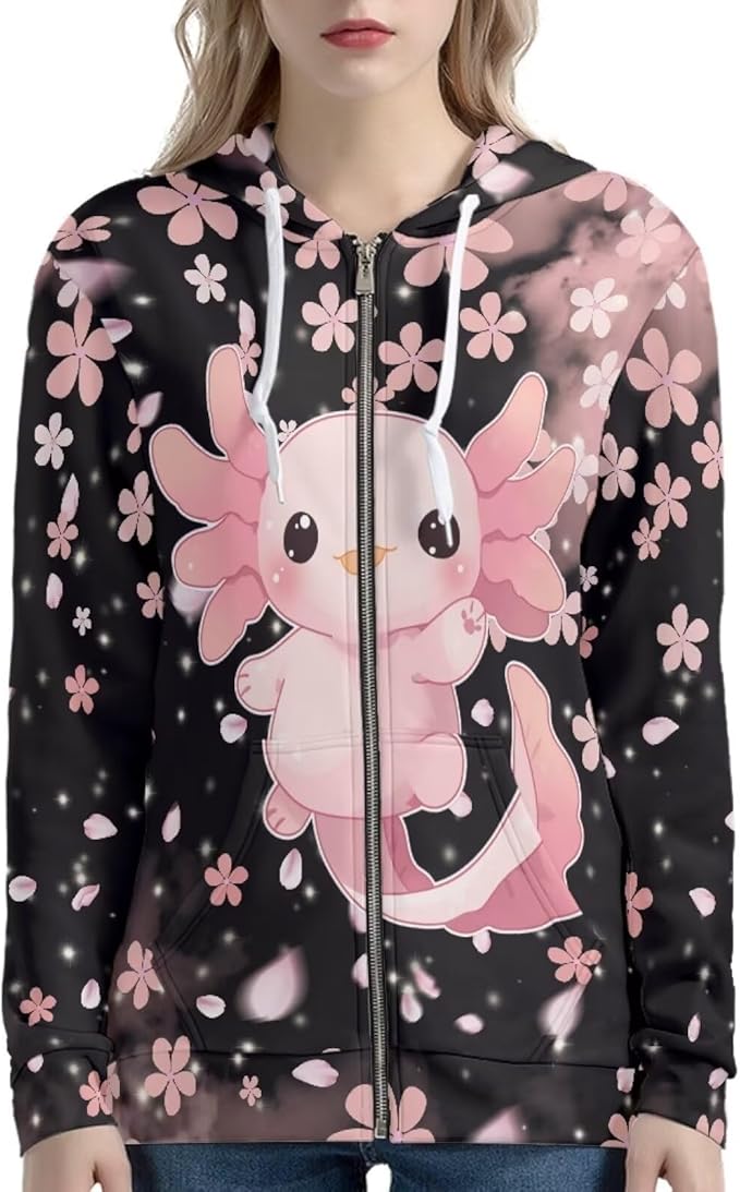 WELLFLYHOM Women Y2K Hoodie Zip Up Sweatshirt Vintage Jackets Hooded Cardigan