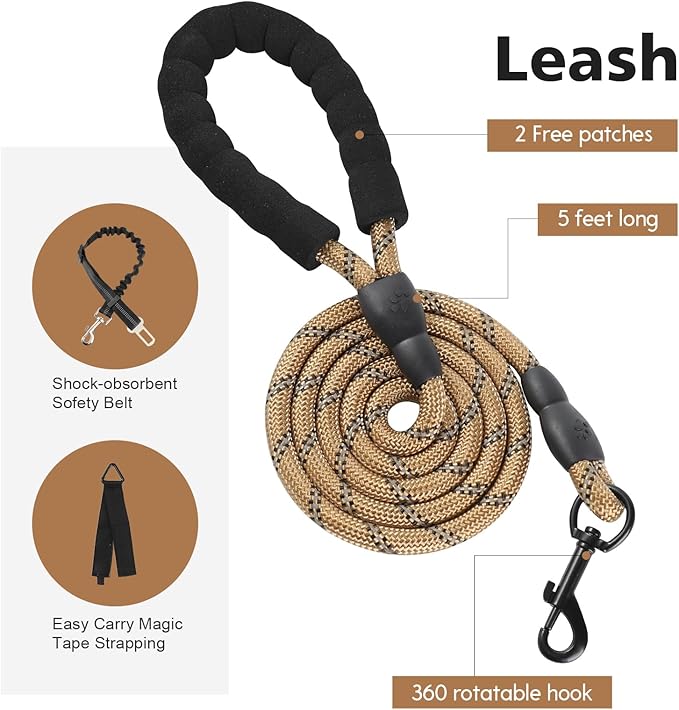 No Pull Tactical Dog Harness for Large Dogs, Escape Proof Molle Dog Vest Harness and Leash Set, Adjustable Military Service Dog Harness with Handle for Medium Large Dogs(Brown,Large)