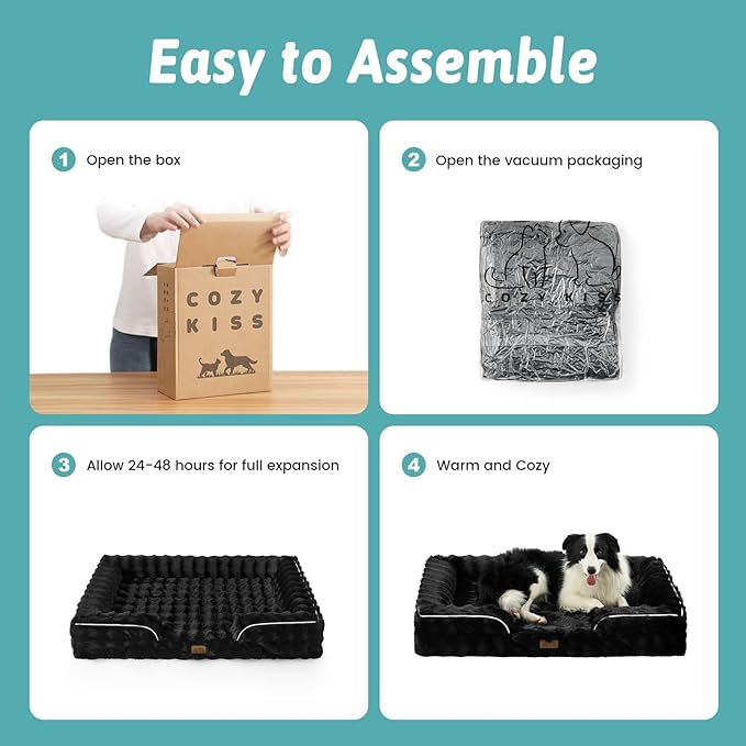 Orthopedic Dog Bed for Large Medium Size Dog, Faux Fur Pet Sofa, Foam Bolster Couch with Waterproof Lining Cover, Anti-Slip, Soft, Warm, Washable, C-Shaped, L 36x27x6.5 inch, Black
