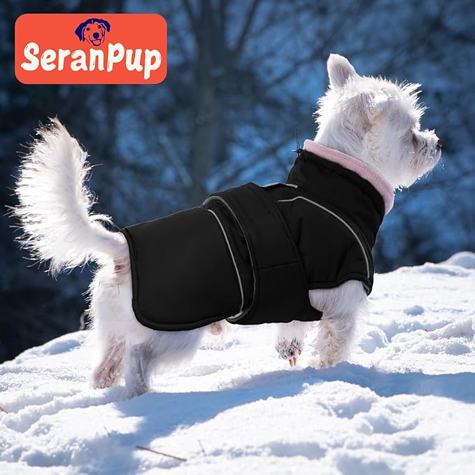 Black Dog Coat Soft Pet Sweater for Cold Weather Waterproof Dogs Jacket with Fleece Lined Warm Pet Winter Coat with Leash Hole Thick Dog Clothes Windproof Puffer Coats for Small Dogs