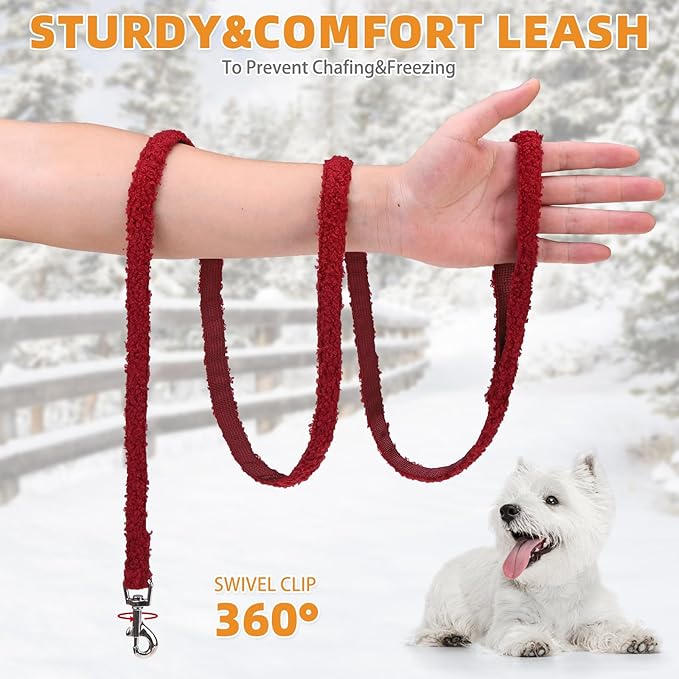 KOOLTAIL Plush Small Dog Harness and Leash Set, Warm Fleece No Pull Puppy Vest for Winter, Lightweight Reflective Step in Pet Harness for Medium Sized Dogs Boy Girl Outdoor Walking, Christmas Red M