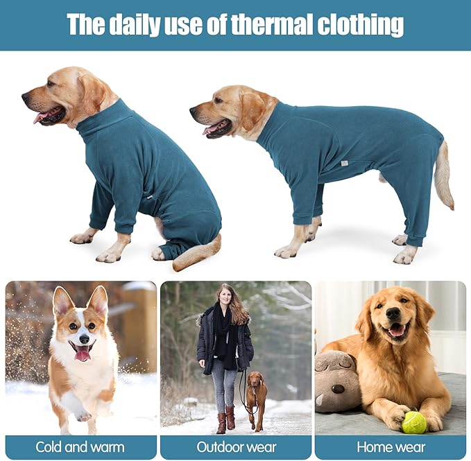 Dog Winter Coat for Small Medium Large Dog Run Walk Sleep Pet Warm Fleece Sweater & Windproof Pajamas Snow Jacket Large Turquoise