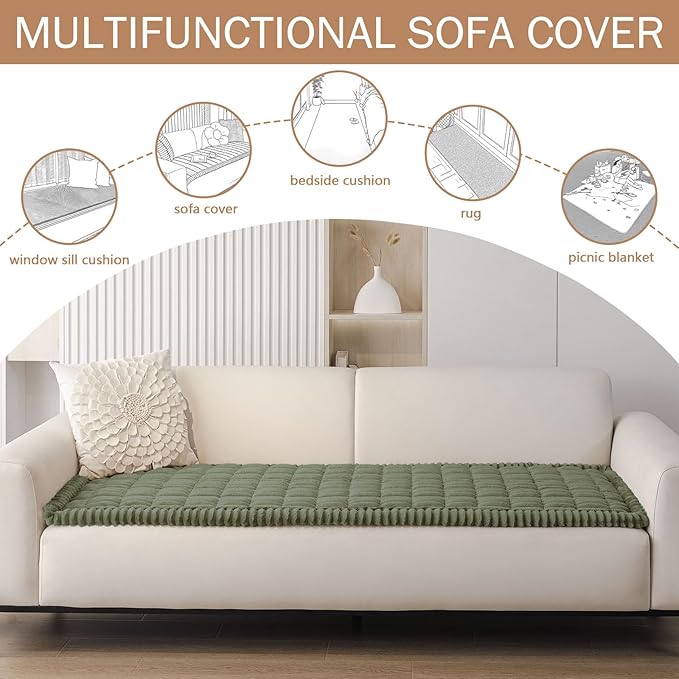 Smiry Couch Cover for Dogs Washable, Non Slip Fuzzy Pet Couch Covers for 3 Cushion Sofa Pet Friendly, Thick Soft Sofa Slipcovers Cushion Protector (Dark Green, 27.6" x 70.9")