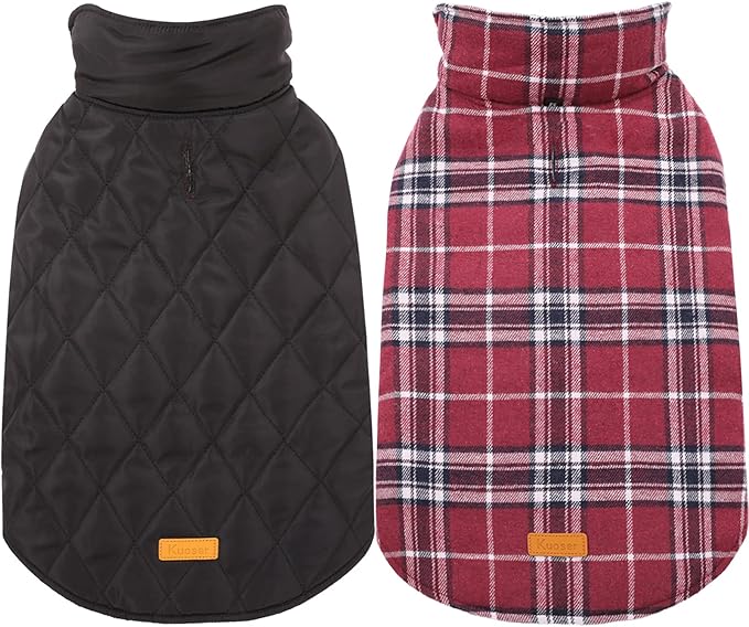 Kuoser Waterproof Dog Coat, Reversible Dog Jacket for Small Dogs, Adjustable Durable Doggie Winter Coat Warm Cozy Puppy Cold Weather Apparel from Small to Large Breed, Red S