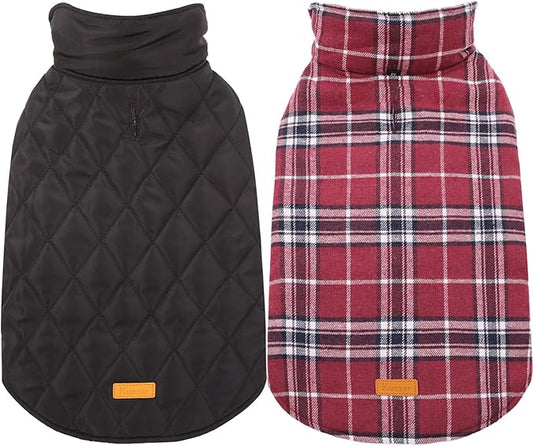 Kuoser Waterproof Dog Coat, Reversible Dog Jacket for Small Dogs, Adjustable Durable Doggie Winter Coat Warm Cozy Puppy Cold Weather Apparel from Small to Large Breed, Red S