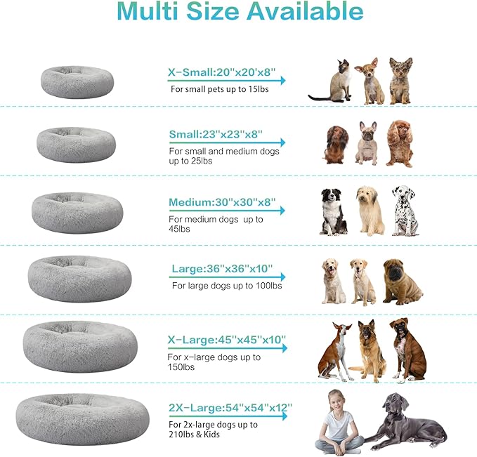 SAVFOX Calming Dog Bed, Anti Anxiety Dog Bed, Plush Donut Dog Bed for Small Dogs, Medium, Large & X-Large, Soft Fuzzy Comfy Dog Bed in Faux Fur, Washable Cuddler Pet Bed, Multiple Sizes XS-XL