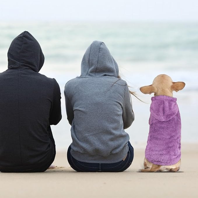 Dog Sweaters,Dog Hoodie,Warm Fuzzy Fleece Sweatshirt with Hood & Pocket,Leash Hole,Cozy Cold Weather Pet Clothes Pet Sweater for Small,Medium,and Large Dogs(Purple,M)