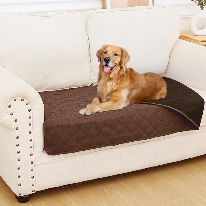 Smiry Waterproof Dog Bed Cover Pet Blanket, Soft Washable Dog Blanket for Furniture Bed Couch Sofa Reversible, Checkered (30"x53", Brown/Chocolate)